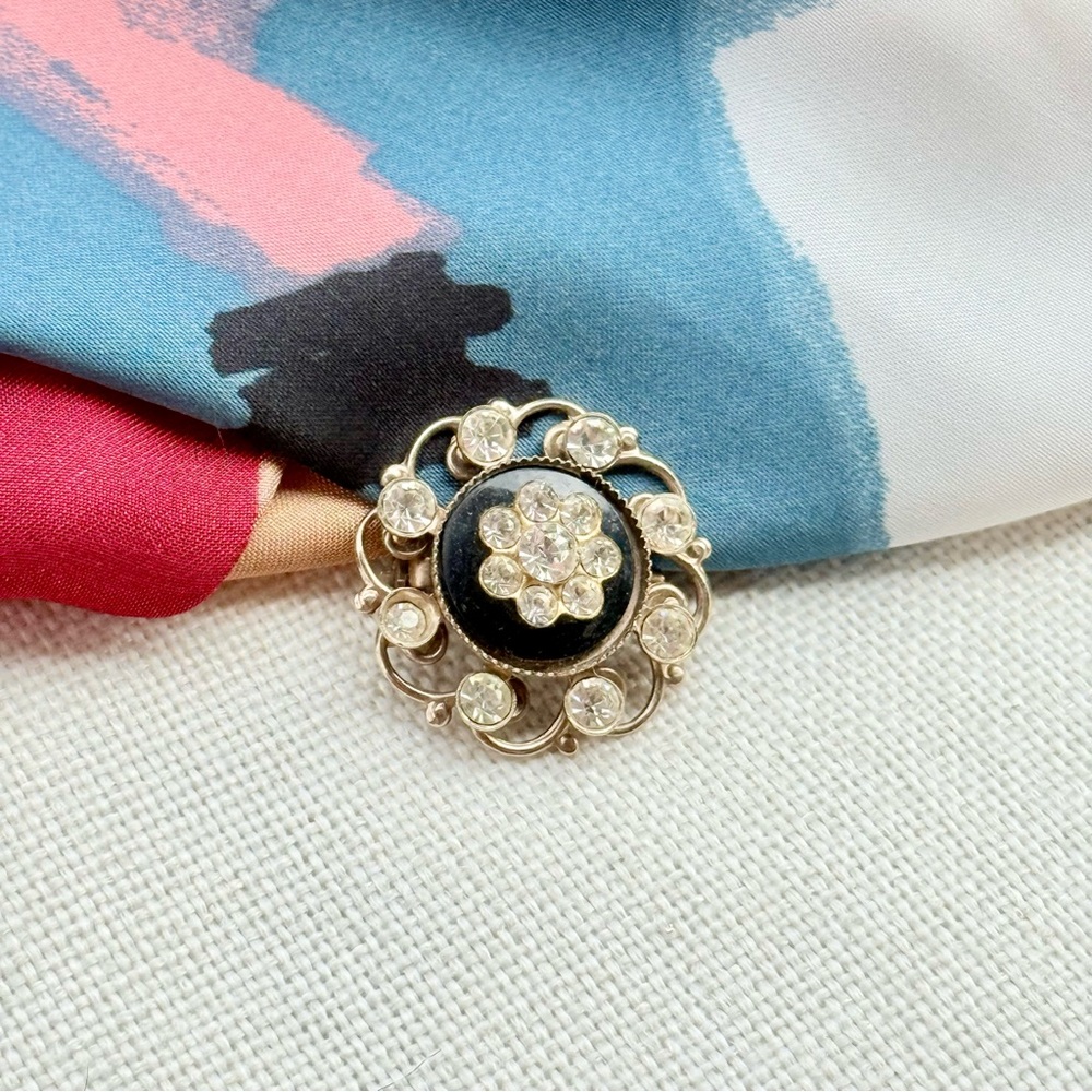 Vintage Rhinestone Mourning Brooch Pin